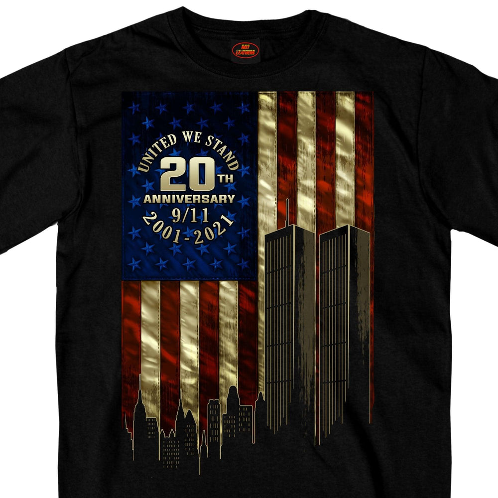 9-11 Skyline And Flag Biker T-Shirt - Military Republic
