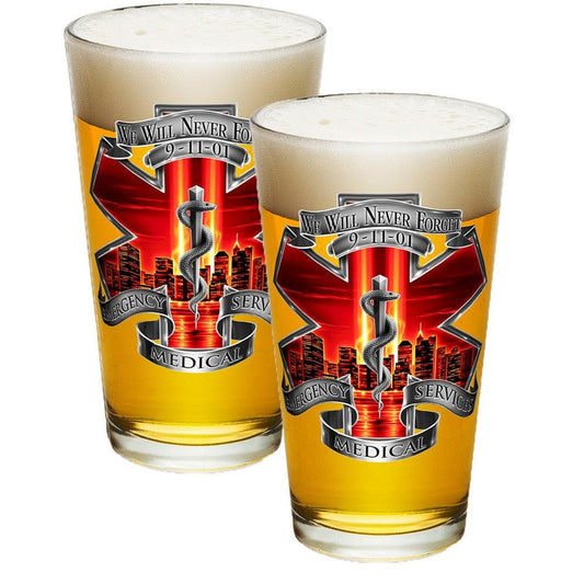 9/11 EMS Red Skies Pint Glasses-Military Republic