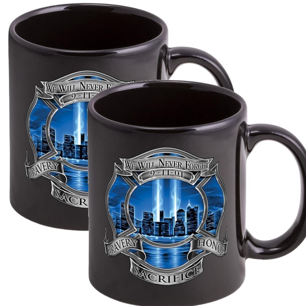 9/11 Firefighter Blue Skies Stoneware Mug Set - Black - Military Republic