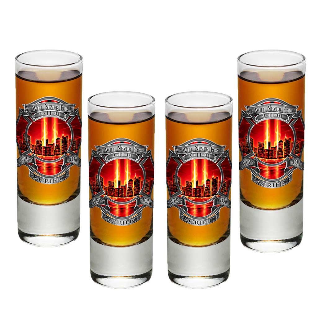 9/11 Firefighter Red Skies Shot Glasses-Military Republic