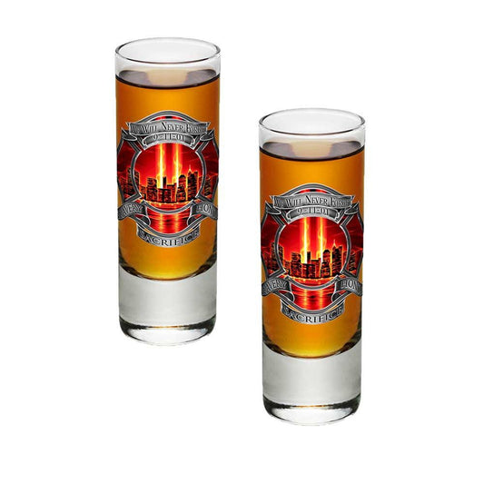 9/11 Firefighter Red Skies Shot Glasses-Military Republic