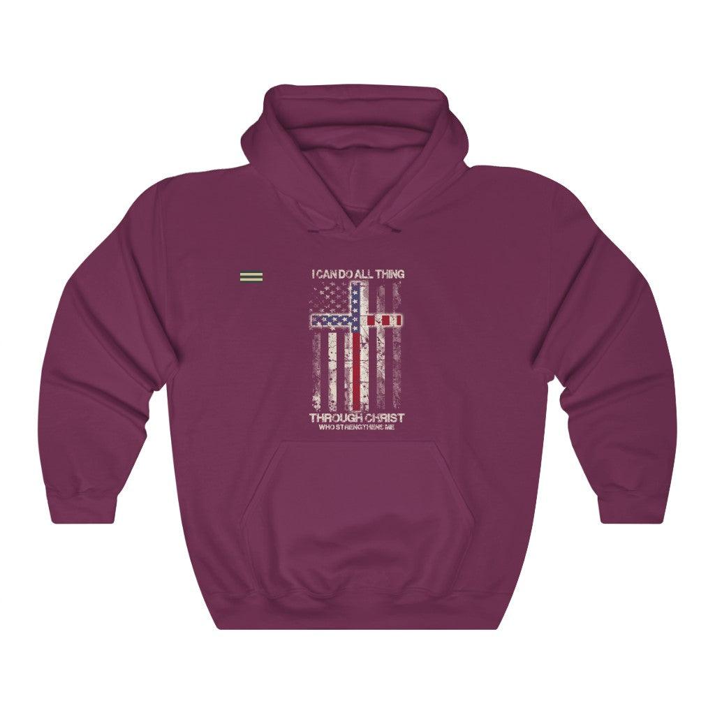 I Can Do All Things Through Christ USA Flag & Cross Unisex Hoodie - Military Republic