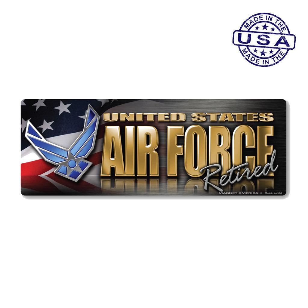 United States Air Force Retired Chrome Bumper Strip Magnet (7.75" x 2.88") - Military Republic