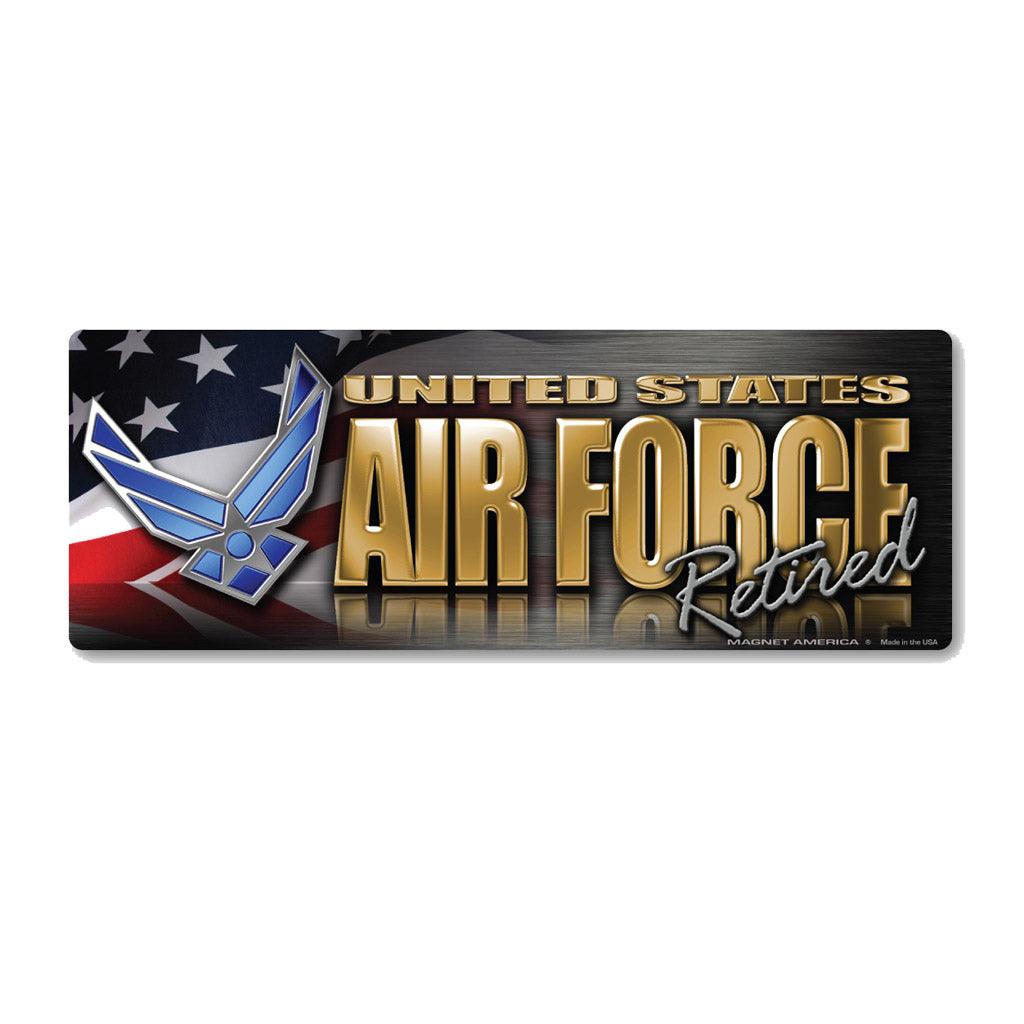 United States Air Force Retired Chrome Bumper Strip Magnet (7.75" x 2.88") - Military Republic