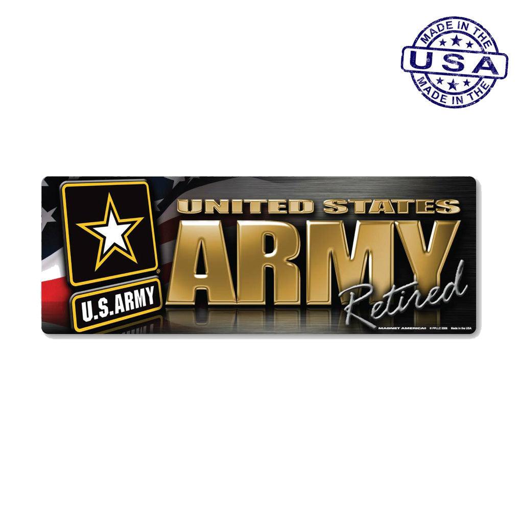 United States Army Retired Chrome Mini Bumber Strip Magnet (4" x 1.5") - Military Republic