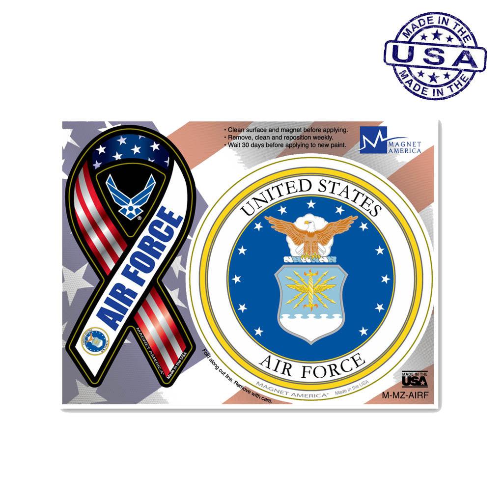United States Air Force Combo Mini Ribbon (2" x 4") and Circle (3.75") Magnets - Military Republic