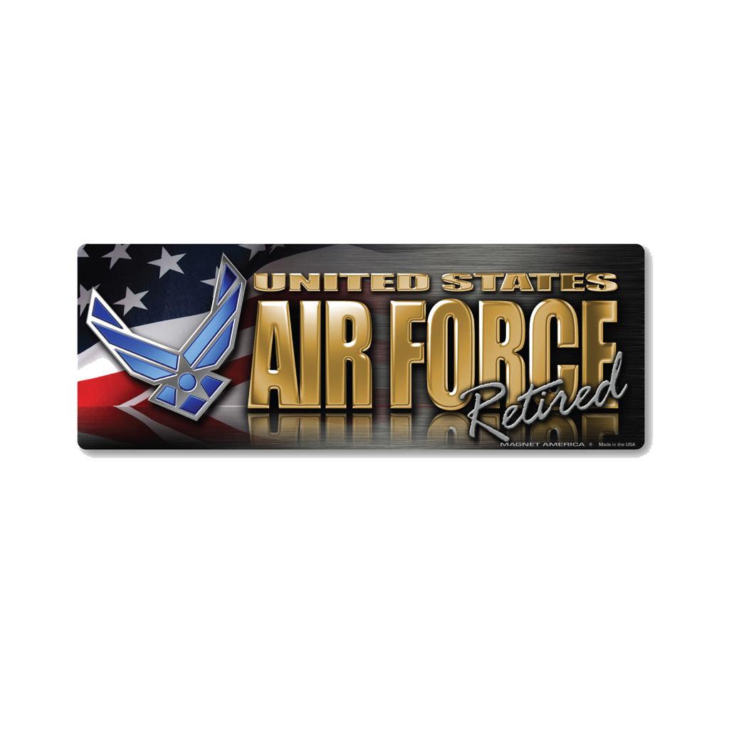 United States Air Force Retired Chrome Mini Bumper Strip Magnet (4" x 1.5") - Military Republic