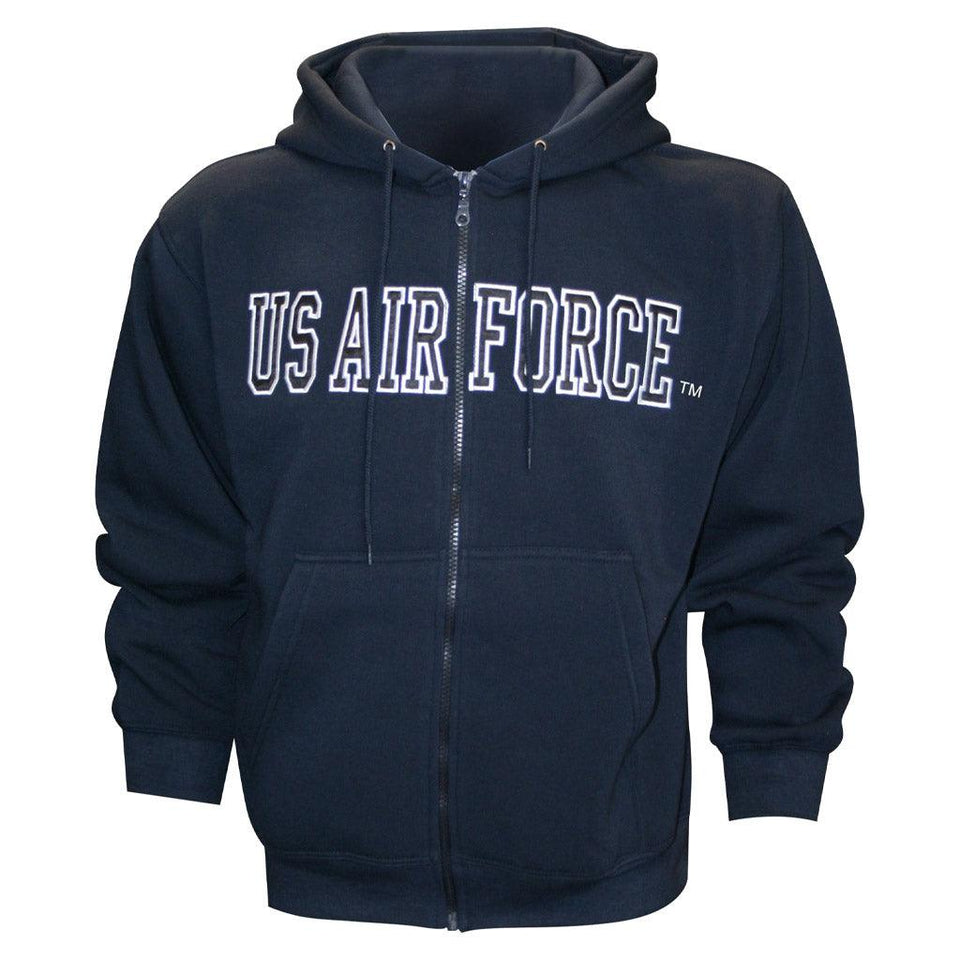 Air Force Embroidered Applique on Blue/Fleece Zip Up Hoodie - Military Republic