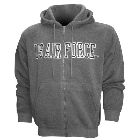 Air Force Embroidered Applique on Grey/Fleece Zip Up Hoodie - Military Republic