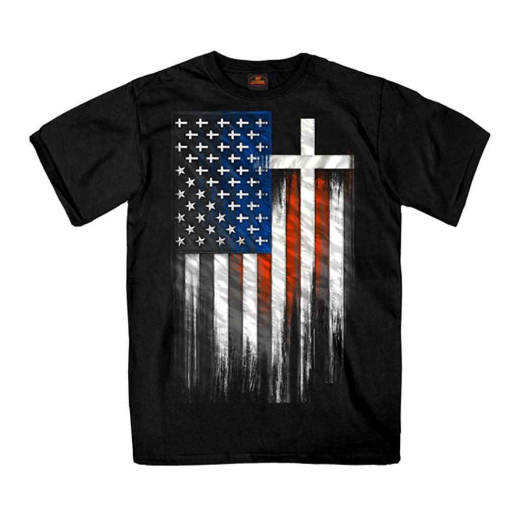 Patriotic American Flag & Cross T-Shirt - Military Republic