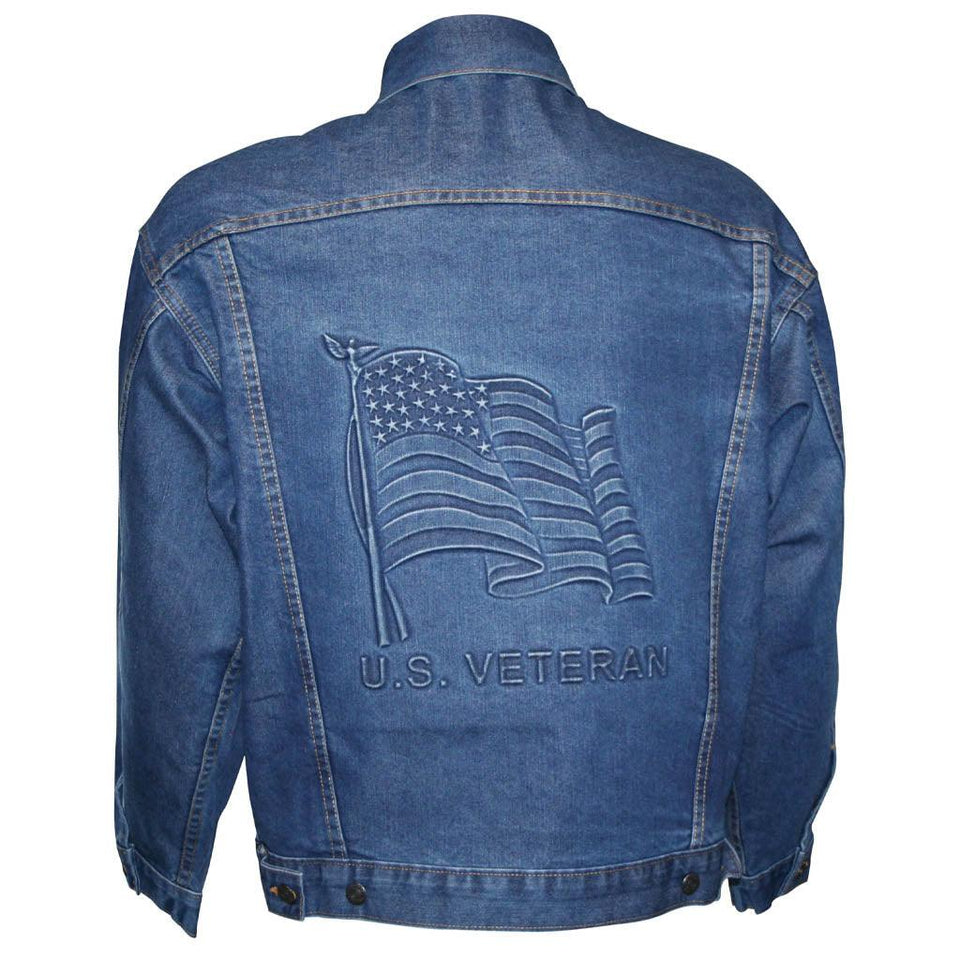 U.S. "VETERAN" Denim Jacket with Embossed American Flag - Military Republic