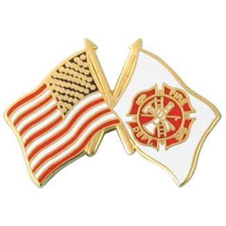 American and Fire Department Crossed Flags 1" Lapel Pin - Military Republic