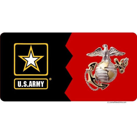 Army / Marines House Divided Photo License Plate - Military Republic