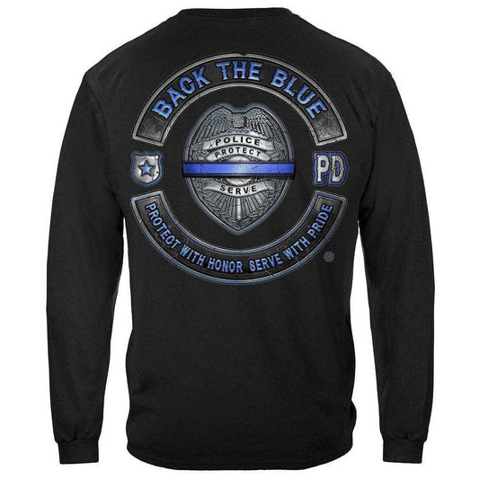 United States Back the Blue Law enforcement Blue lives Mater Serve and Protect Premium Long Sleeve - Military Republic