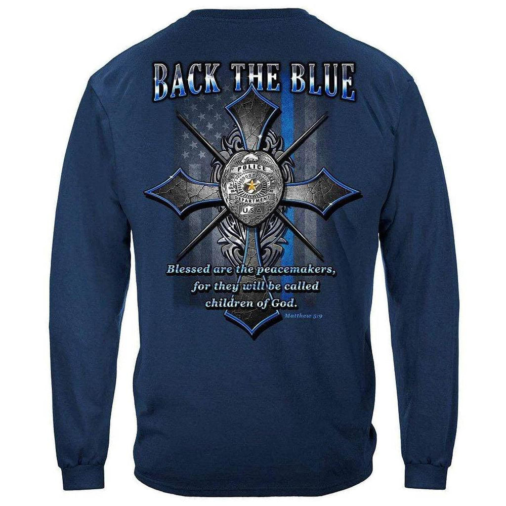 United States Back the Blue Matthew 5:9 Christian Shirt Premium Long Sleeve - Military Republic