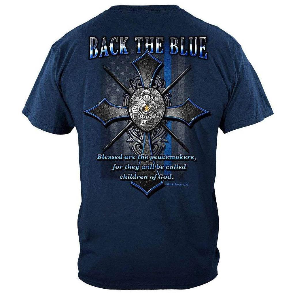 United States Back the Blue Matthew 5:9 Christian Shirt Premium Long Sleeve - Military Republic