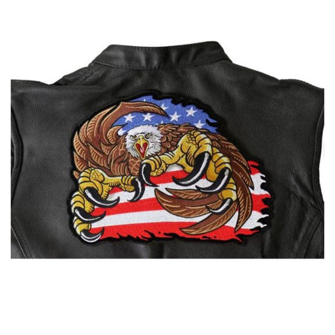 Big Claws Eagle and Flag Embroidered Patriotic Iron on Large Patch - Military Republic