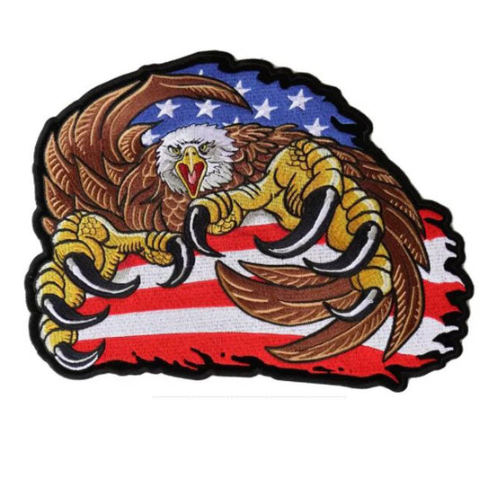 Big Claws Eagle and Flag Embroidered Patriotic Iron on Large Patch - Military Republic