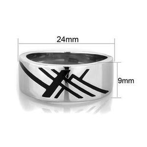 Biker Criss-cross Line High Polished Stainless Steel Ring With Epoxy in Jet - Military Republic