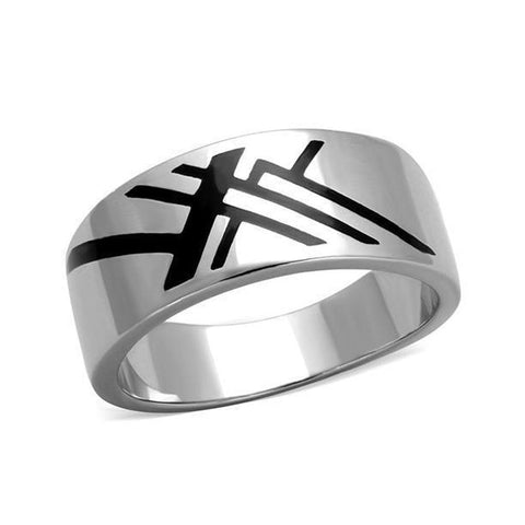 Biker Criss-cross Line High Polished Stainless Steel Ring With Epoxy in Jet - Military Republic