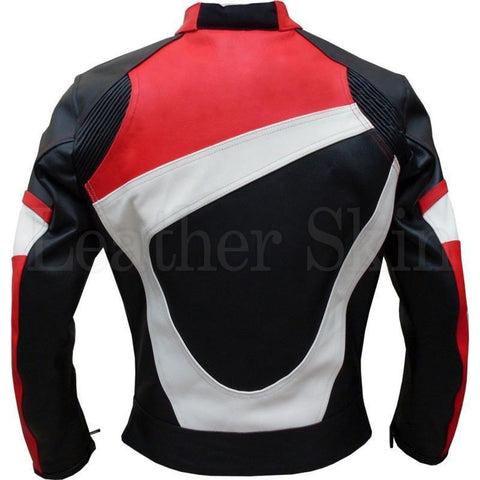 Biker Champion Black Leather Jacket with Red & White Pattern - Military Republic
