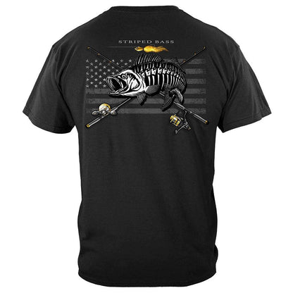 United States Black Flag Patriotic Striped Bass Premium T-Shirt - Military Republic