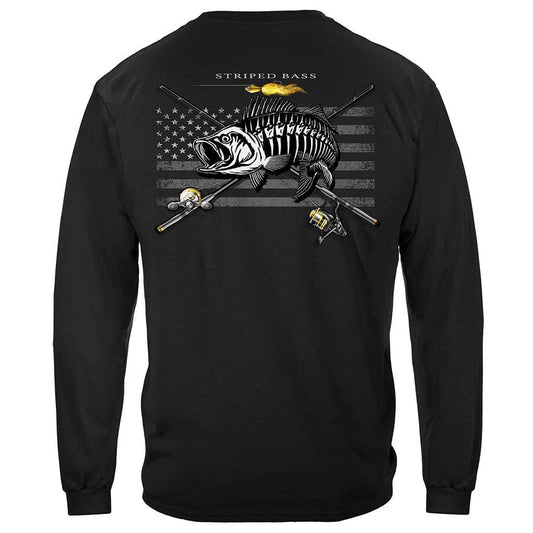 United States Black Flag Patriotic Striped Bass Premium Long Sleeve - Military Republic