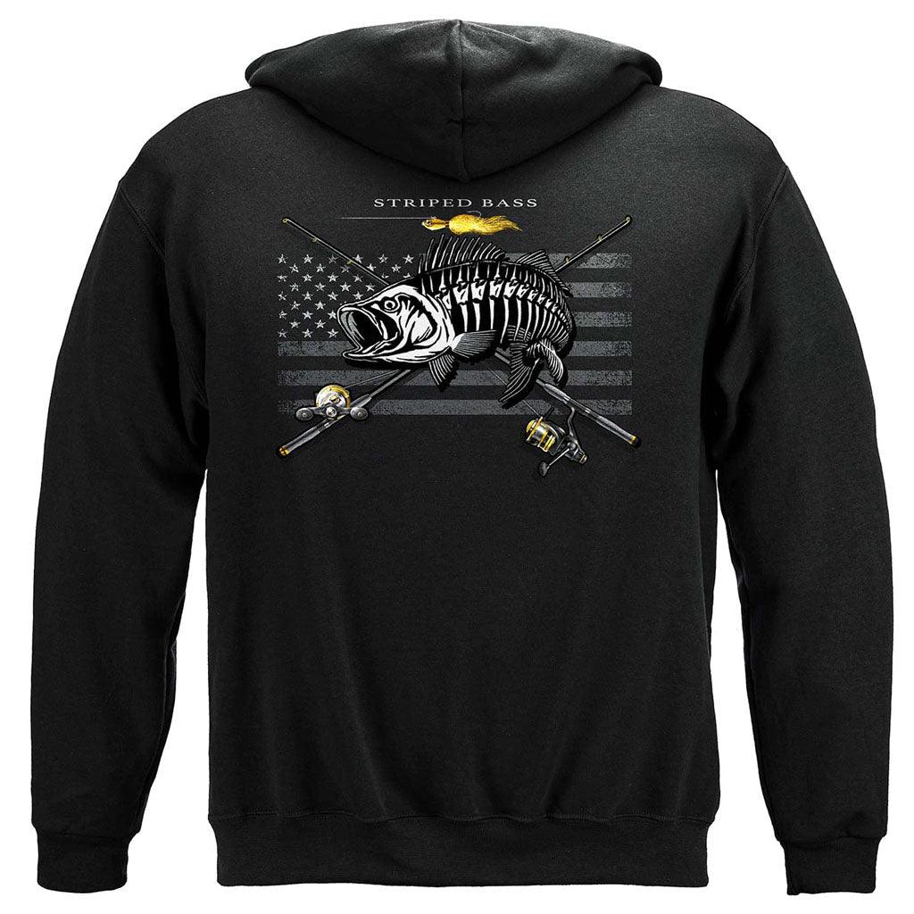 United States Black Flag Patriotic Striped Bass Premium Hoodie - Military Republic