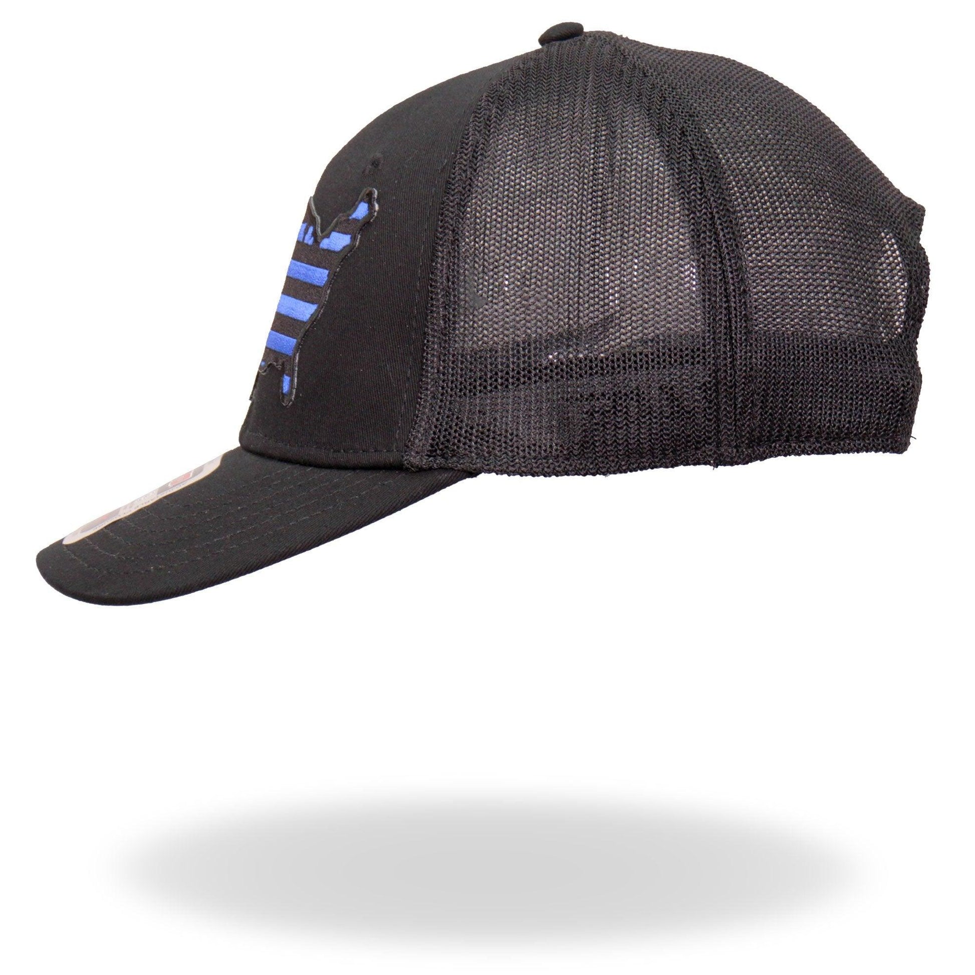 Blue Country Map with Flag Black Trucker Biker Mesh Hat - Military Republic