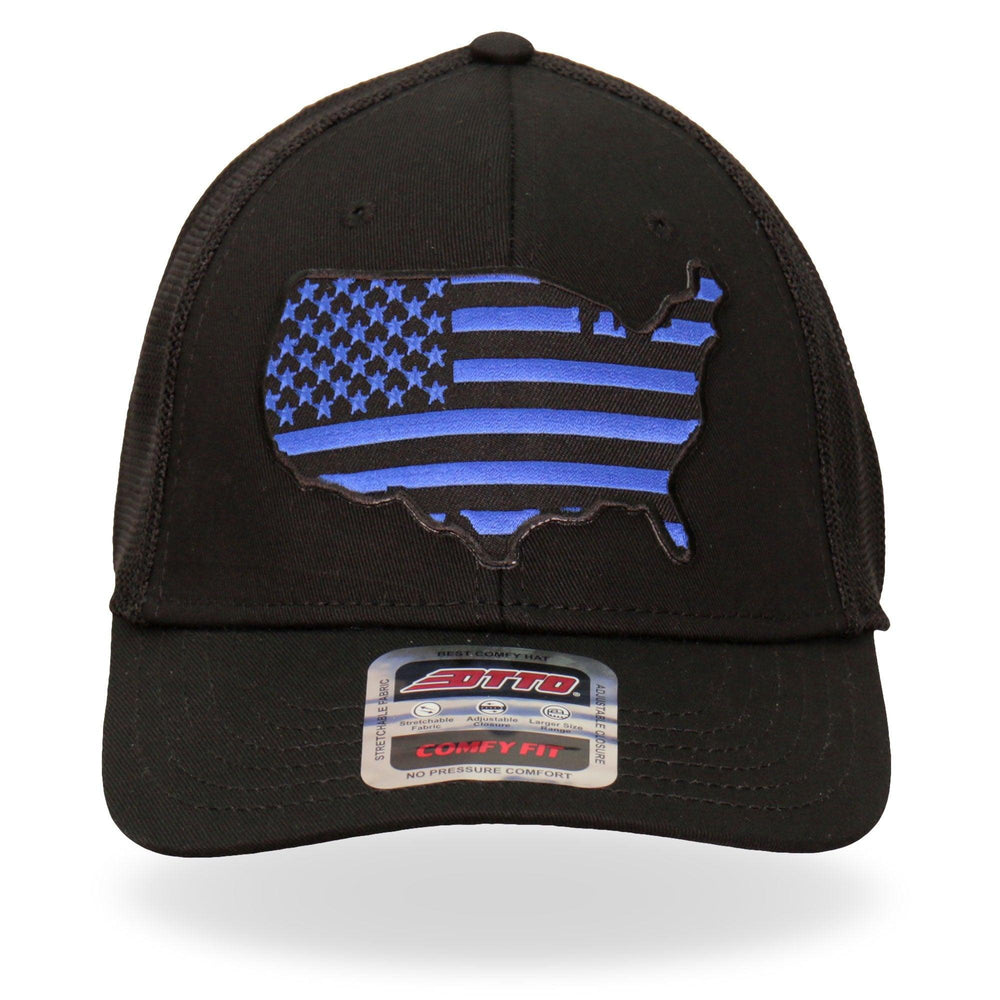 Blue Country Map with Flag Black Trucker Biker Mesh Hat - Military Republic