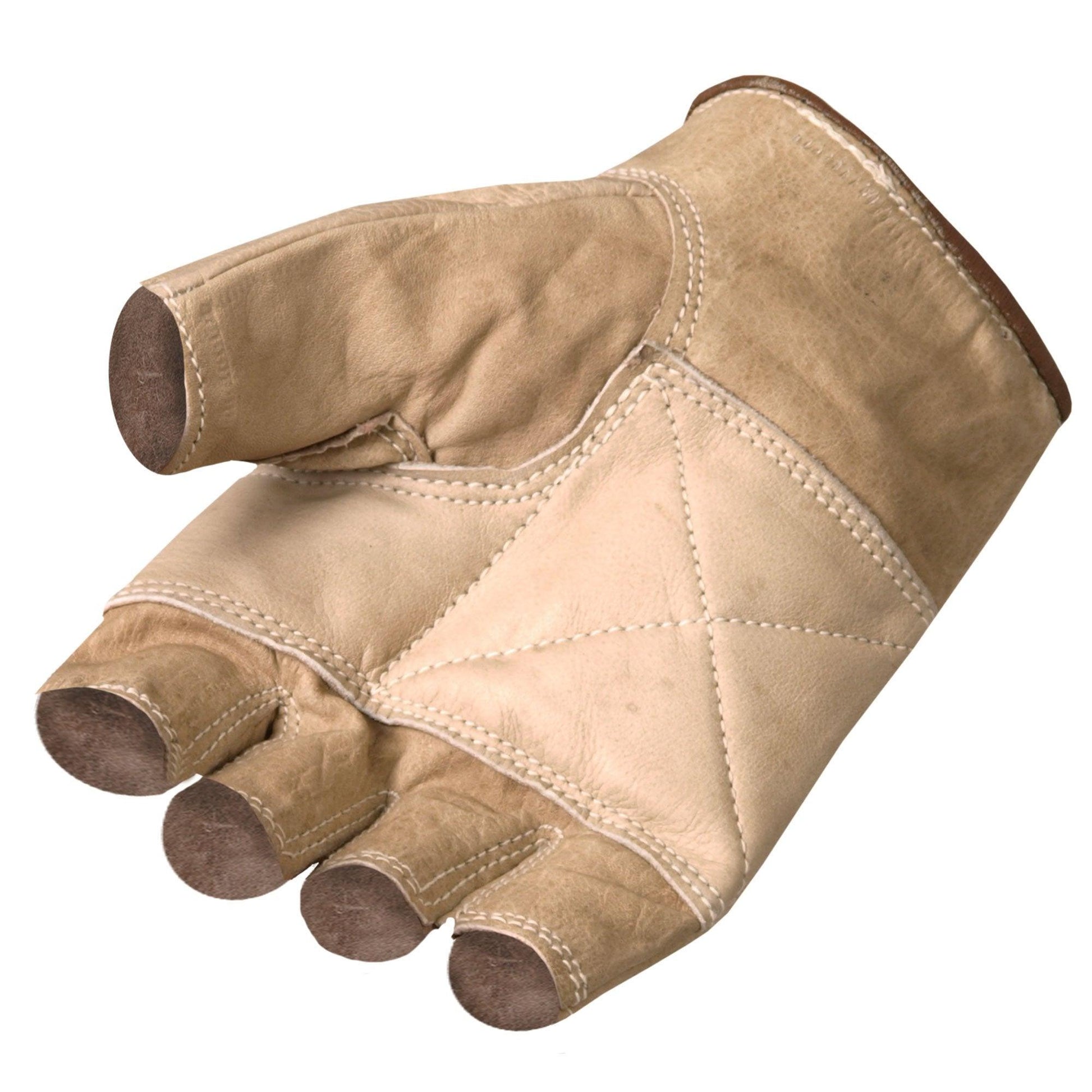 Leather Fingerless Padded Palm Motorcycle Gloves - Military Republic