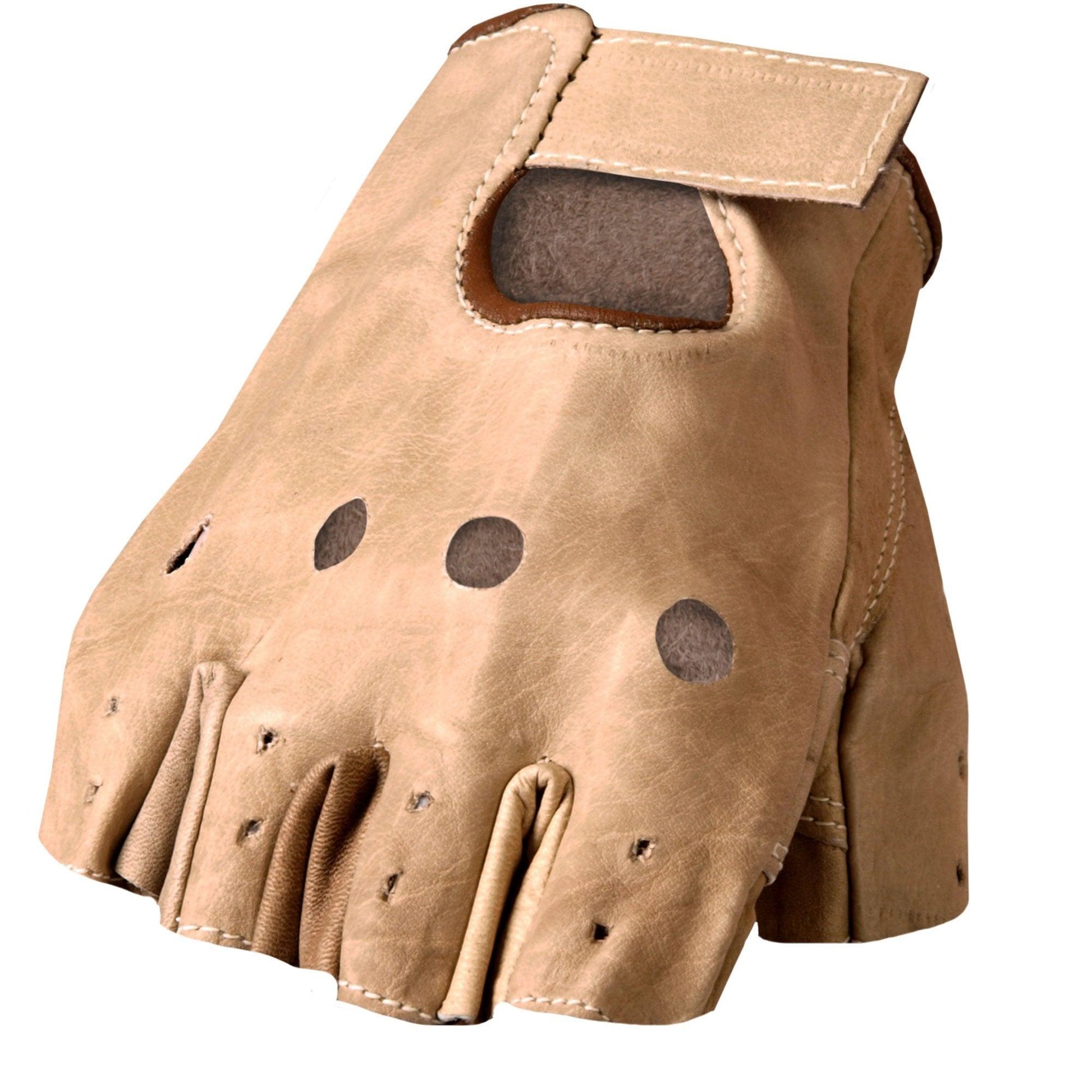 Leather Fingerless Padded Palm Motorcycle Gloves - Military Republic
