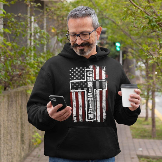 Christian Cross and USA Flag Unisex Hoodie - Military Republic