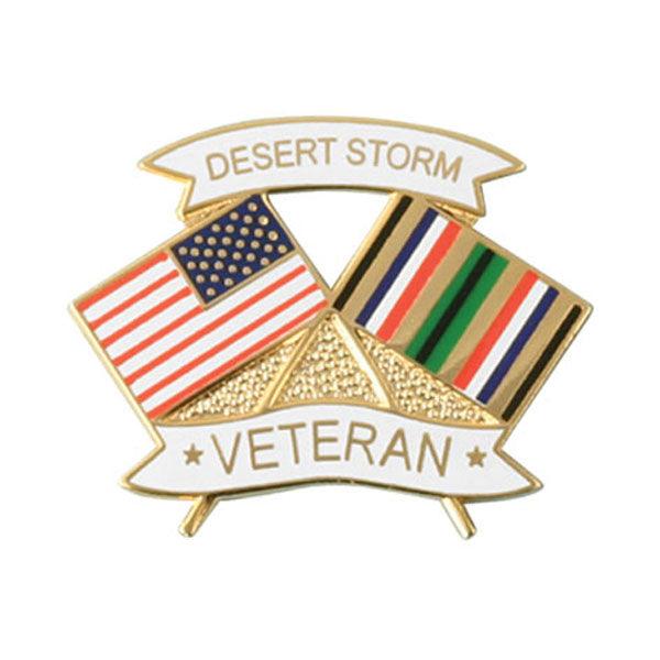 Desert Storm Veteran Crossed Flag Lapel Pin 1 3/16 x 1" - Military Republic
