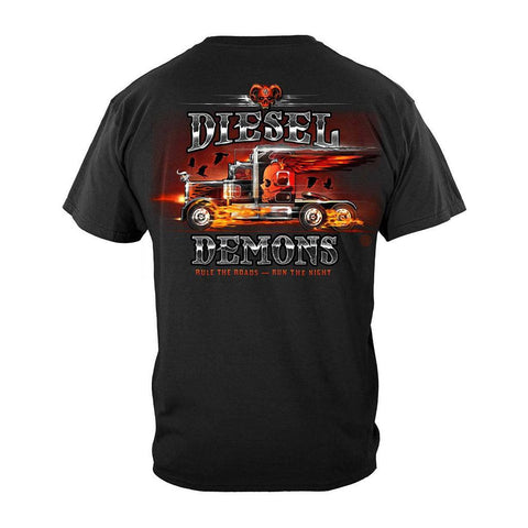 Diesel Demons Rule the Road Run the Night Trucker T-shirt - Military Republic