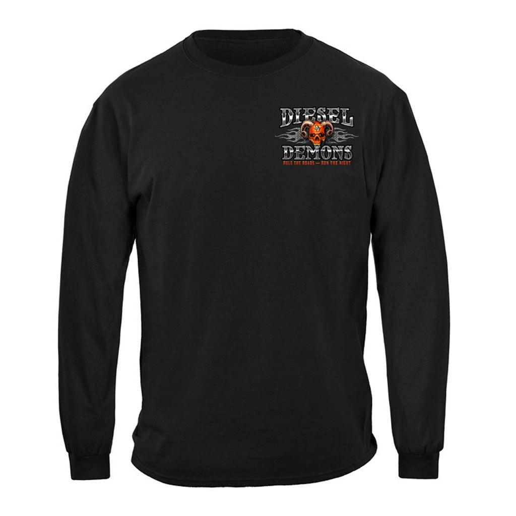 Diesel Demons Truck on Fire Chrome to the Bone Trucker Long Sleeves - Military Republic