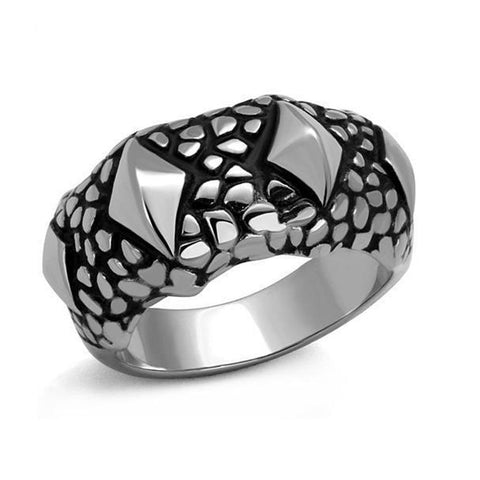 Dino Scale Stainless Steel High polished (no plating) Men Epoxy Jet Ring - Military Republic