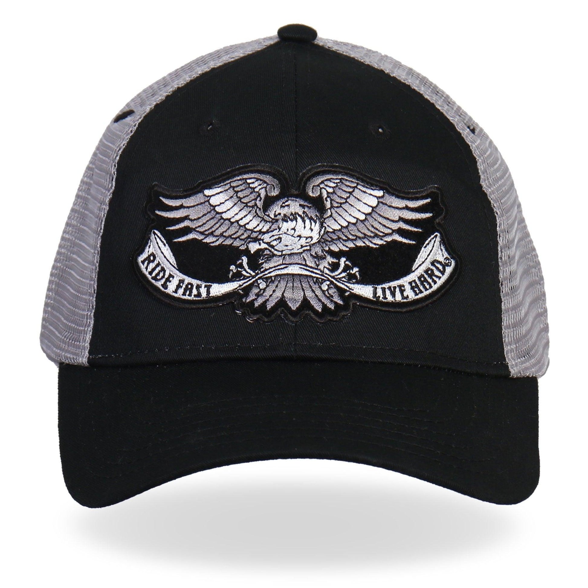 Eagle Tattoo Black Trucker Hat with Grey Mesh - Military Republic