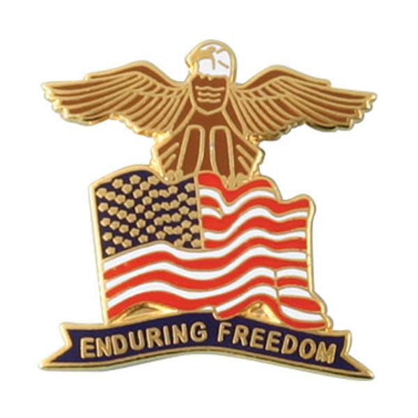Enduring Freedom with USA Flag and Eagle Lapel Pin 1 x 1" - Military Republic