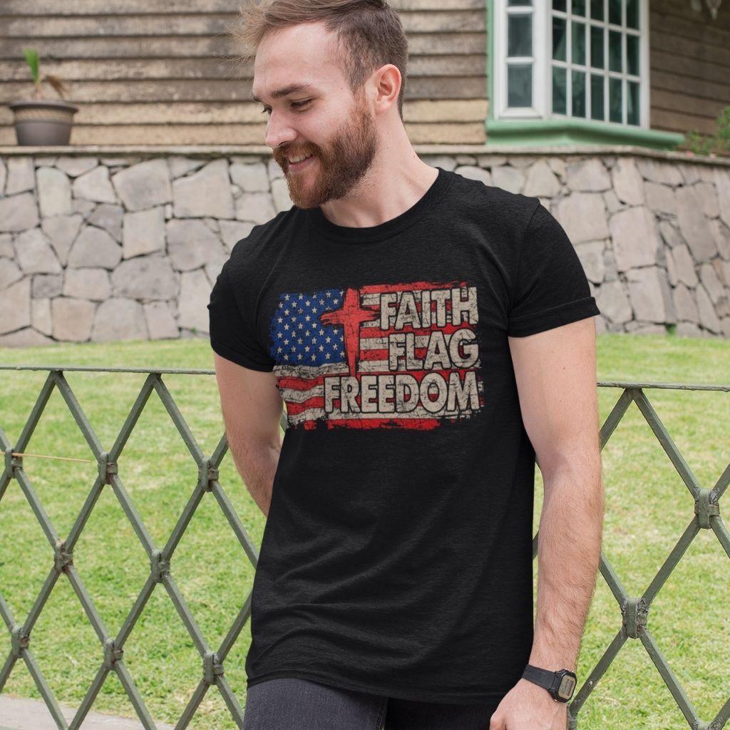 Faith Flag Freedom USA Flag T-shirt - Military Republic