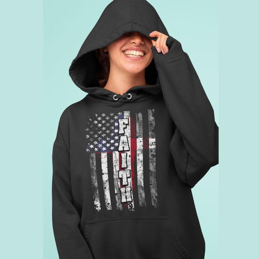 Faith USA Distressed Flag Unisex Hoodie - Military Republic