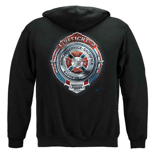 United States Fire Honor Service Sacrifice Chrome Badge Premium Hoodie - Military Republic