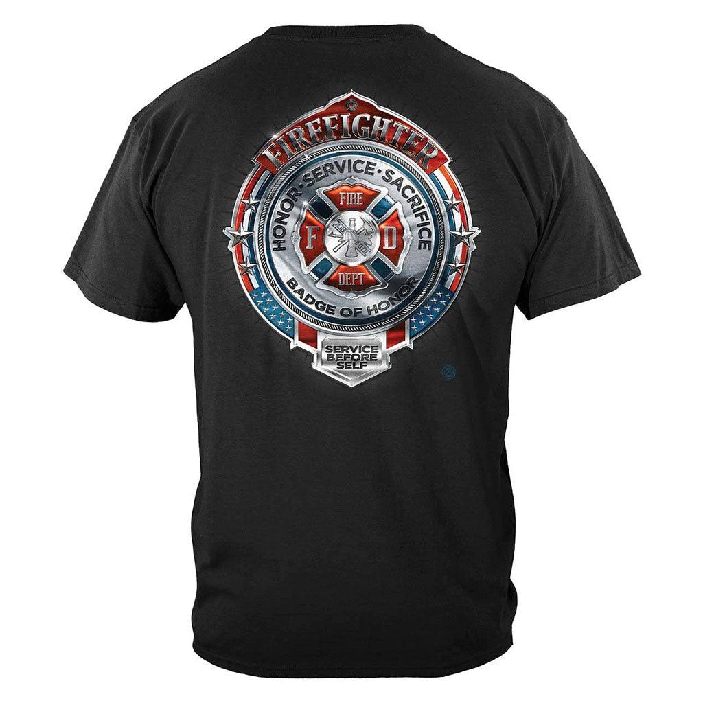 United States Fire Honor Service Sacrifice Chrome Badge Premium Hoodie - Military Republic