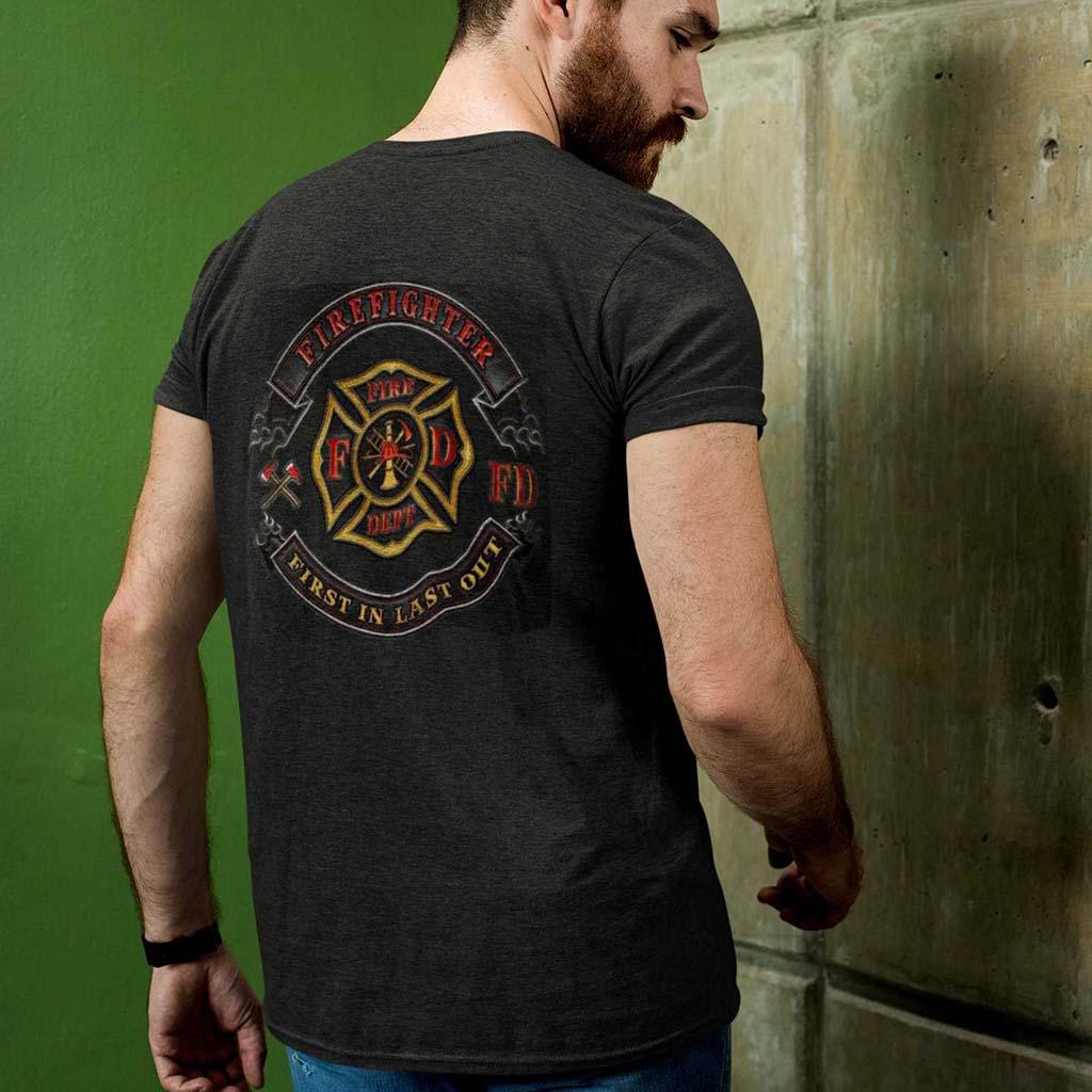 Firefighter Biker First In Last Out T-shirt - Military Republic