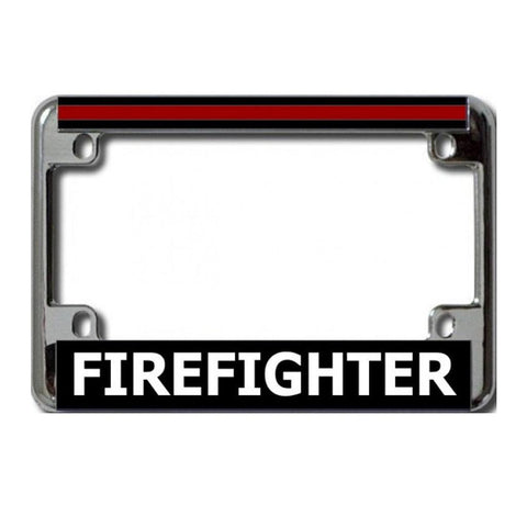 Firefighter Thin Red Line Chrome Motorcycle License Plate Frame - Military Republic