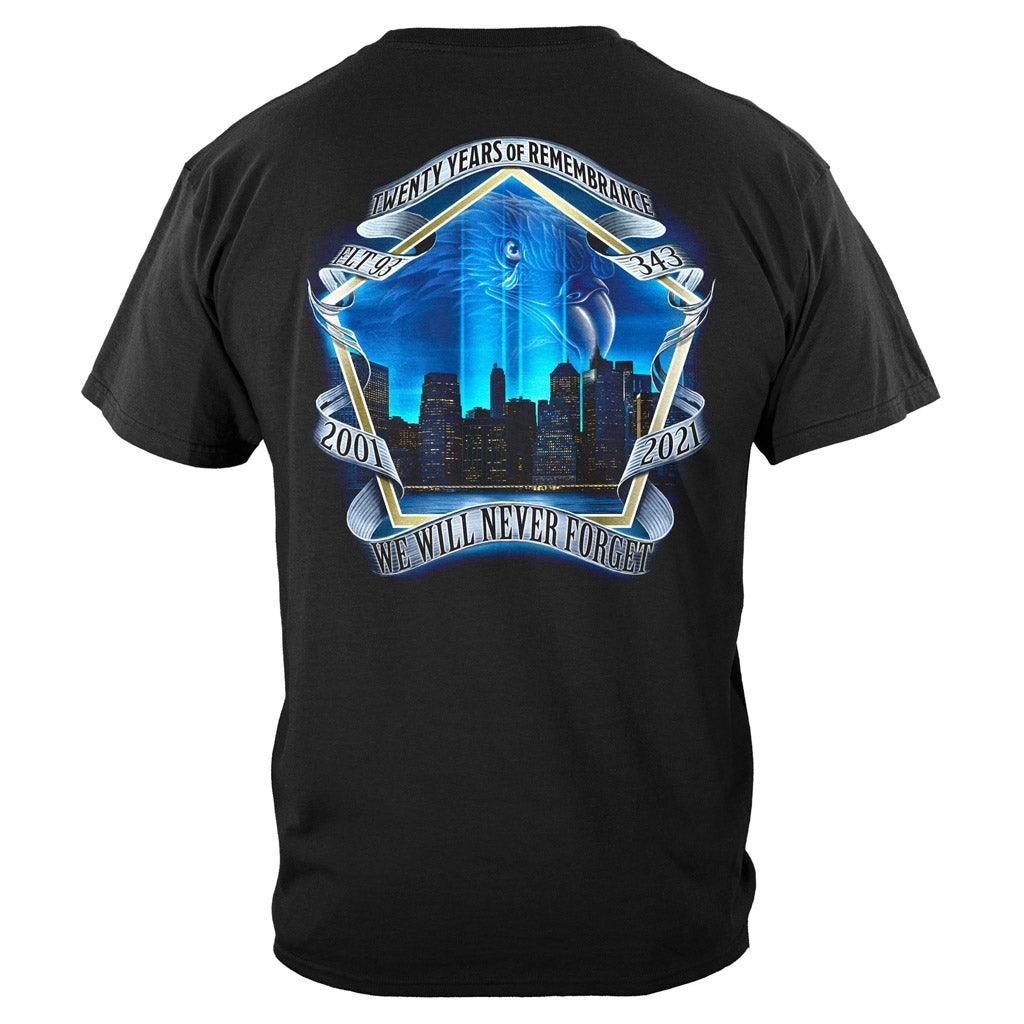 United States Firefighter 9-11 20 Year Remembrance Never Forget T-Shirt - Military Republic
