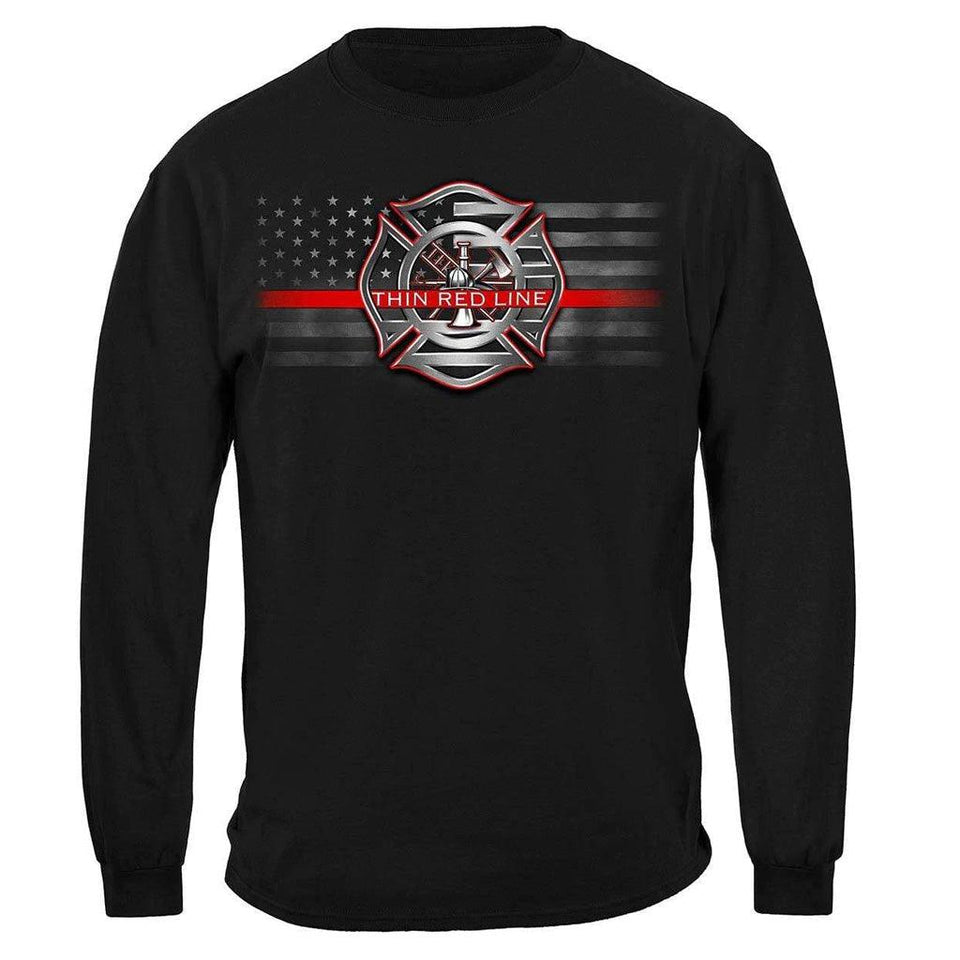 United States Firefighter American Flag Thin Red Line Premium Long Sleeve - Military Republic