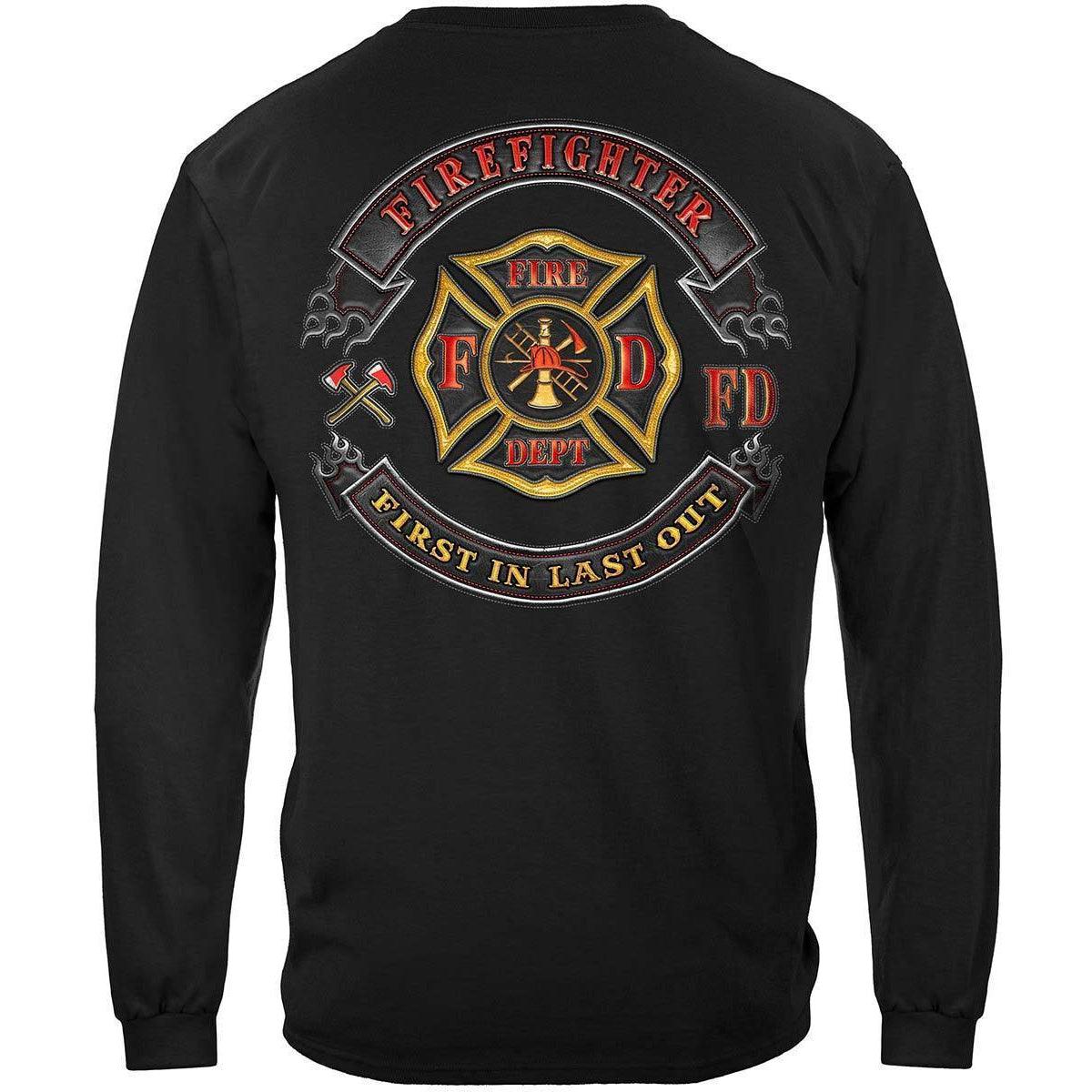 Firefighter Biker First In Last Out T-shirt - Military Republic