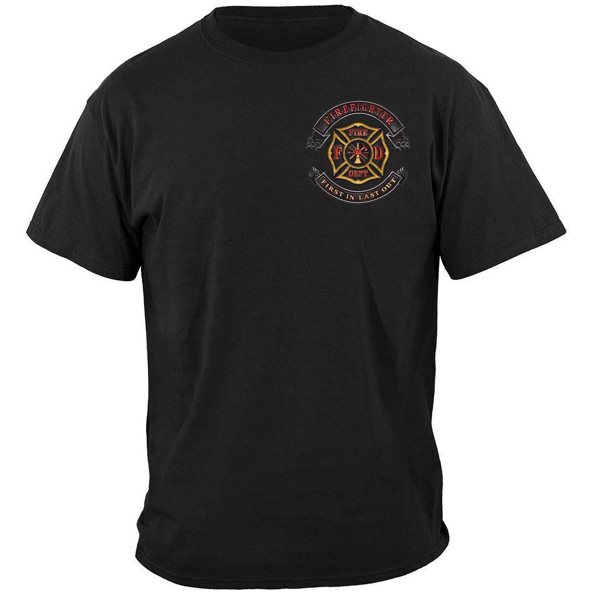 Firefighter Biker First In Last Out T-shirt - Military Republic