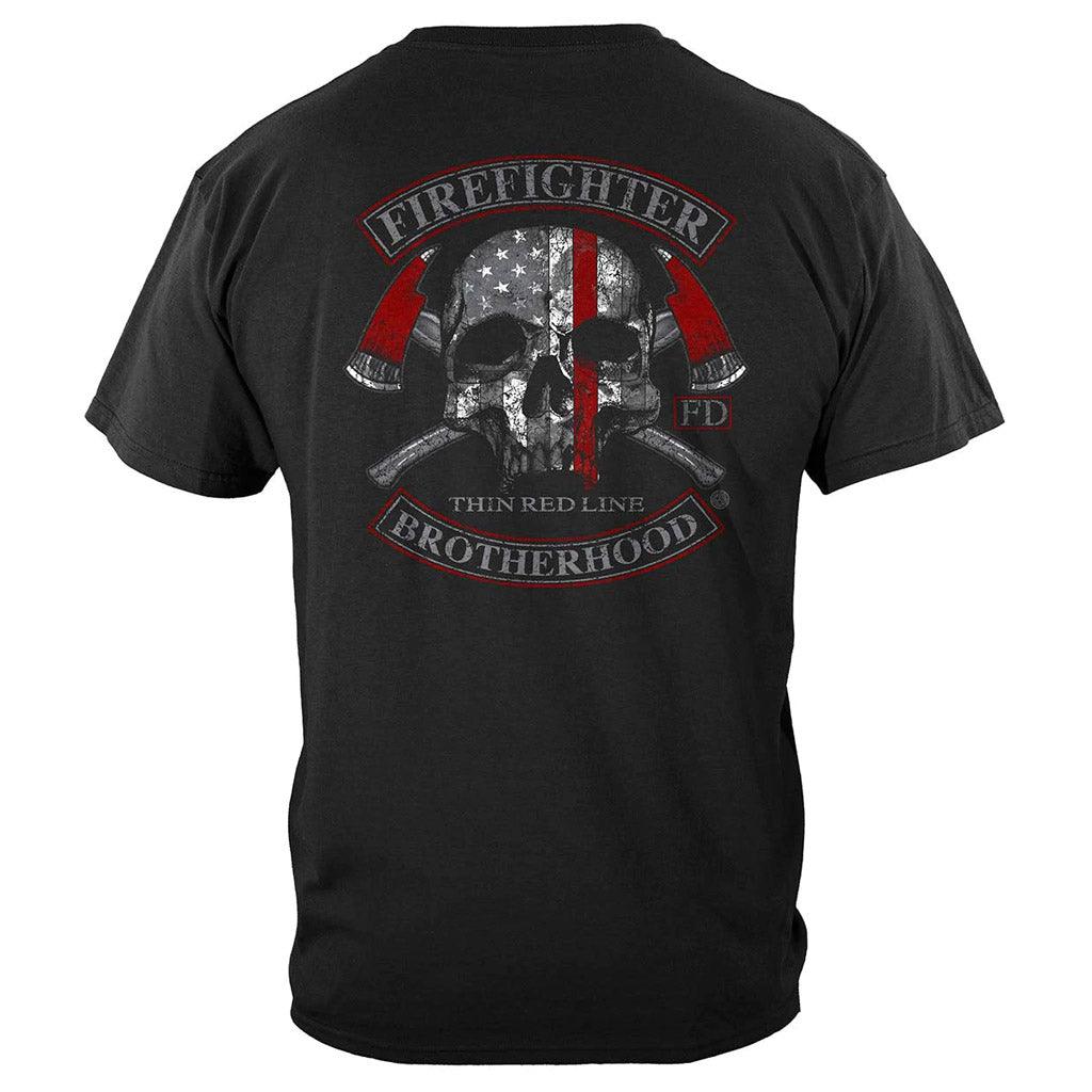 United States Firefighter Brotherhood Skull thin Red line Premium T-Shirt - Military Republic
